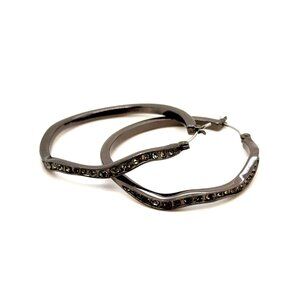 Black Rhinestones Hoops Earrings